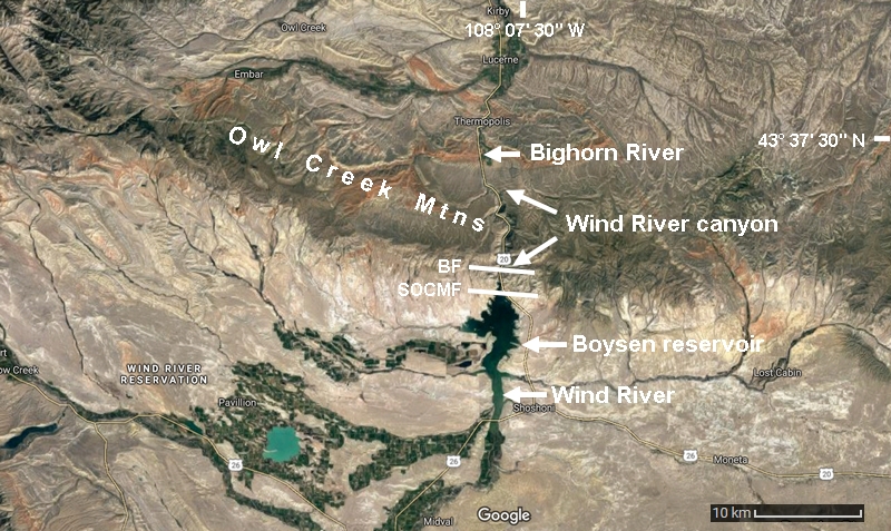 Large-scale location map of Wind River canyon