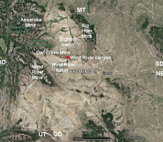 Location map of Wind River canyon, Wyoming