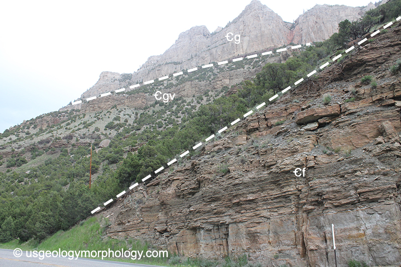 Northernmost exposure of Cambrian Flathead sandstone, Wind River canyon, Wyoming