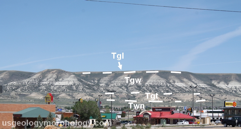 Photo of White Mountain, Wyoming with labeled rock layers