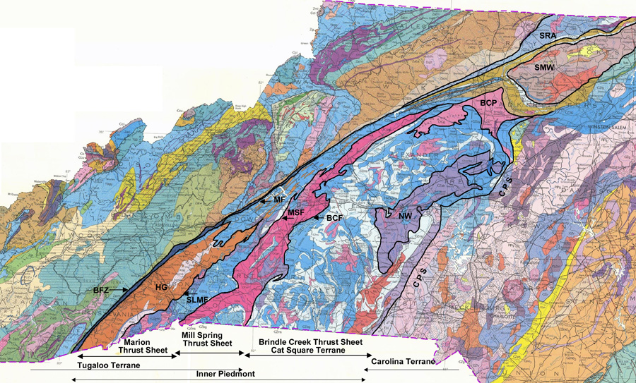 Geologic Map of the North Carolina Inner Piedmont (base: state geologic map
