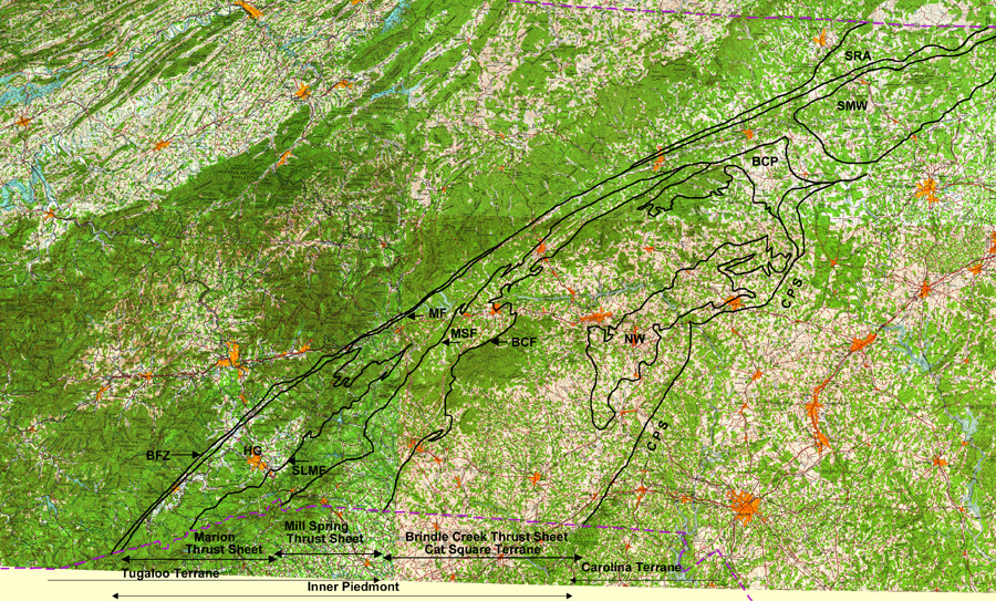 Geologic Map of the North Carolina Inner Piedmont (base: topographic map)