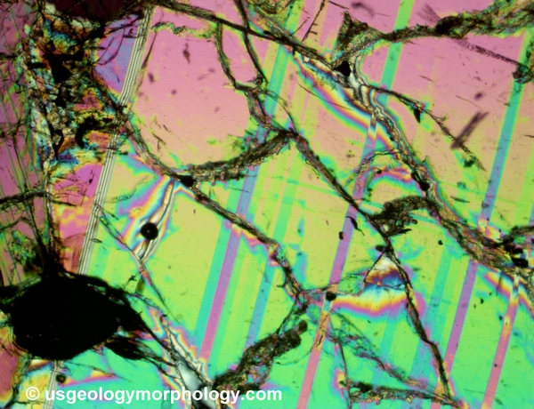 Sericite of hydrothermal origin in meta-anorthosite (XPL)
