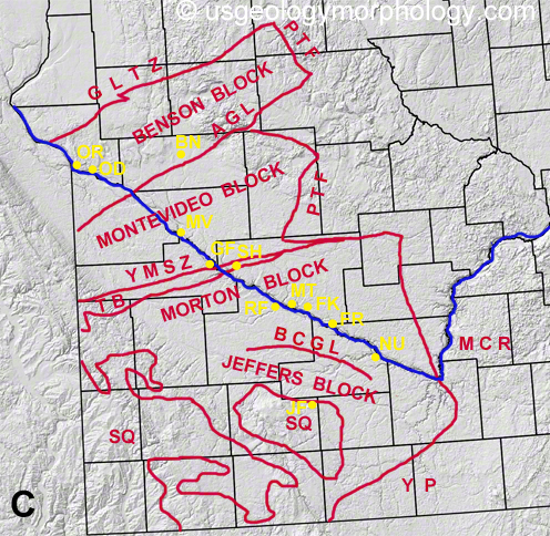 shaded-relief map of Minnesota River Valley province Archean blocks